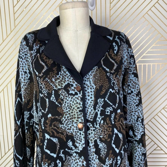 Exclusively Misook Cheetah Snake Animal Print Sweater Blazer Petite Size‎ Large - Picture 2 of 12